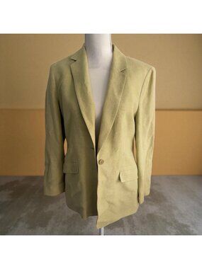 LANDS END Women’s Vintage Green Linen Blend Blazer Jacket Size 8